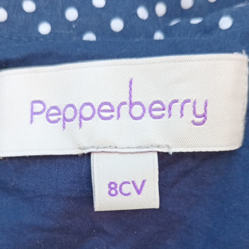 Cotton Navy Polka Dot Pepperberry Dress with White Trim Size 8 - Picture 3 of 5
